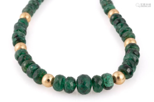 CONTEMPORARY 14K YELLOW GOLD AND EMERALD BEADED NECKLACE