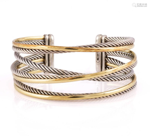 DAVID YURMAN "CROSSOVER" STERLING SILVER AND 18K Y...