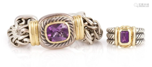 DAVID YURMAN STERLING SILVER, 14K GOLD-ACCENTED, AND AMETHYS...