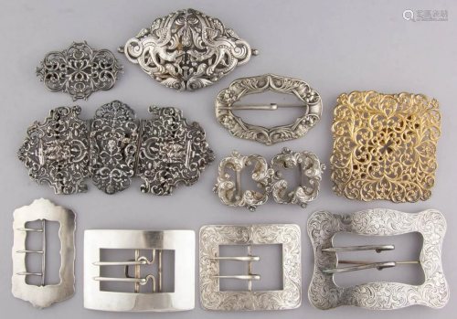 ANTIQUE / VINTAGE STERLING AND OTHER SILVER BUCKLES, LOT OF ...