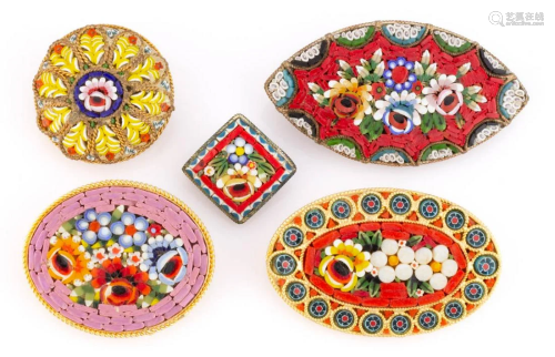 ITALIAN, AND POSSIBLY OTHER, MICROMOSAIC BROOCHES / PINS, LO...