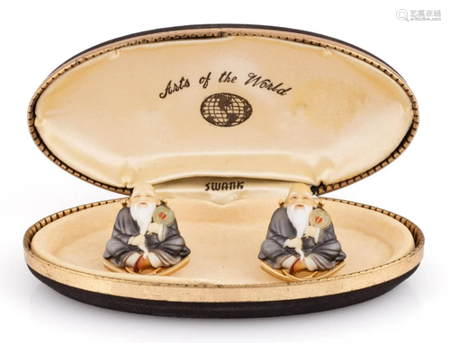 VINTAGE SWANK ARITA TOSHIKANA PORCELAIN AND METAL CUFF LINKS...