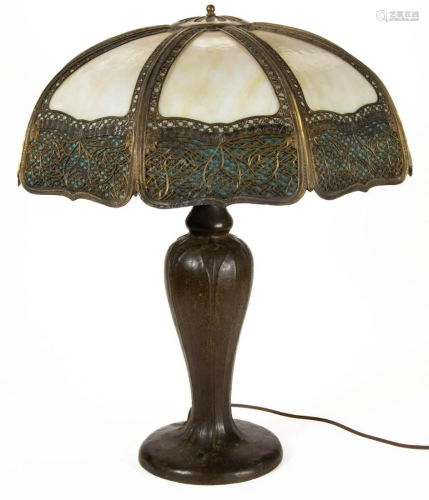 HANDEL BRONZE FLORA-FORM ELECTRIC TABLE LAMP