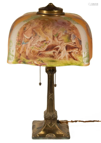 REVERSE-PAINTED GLASS ELECTRIC TABLE LAMP