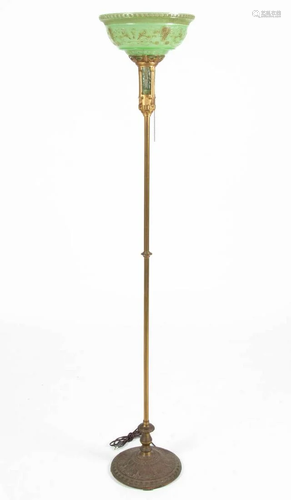 ART DECO BRASS AND GLASS ELECTRIC FLOOR LAMP