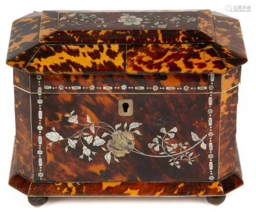 BRITISH REGENCY INLAID SHELL TEA CADDY