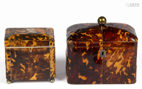 BRITISH REGENCY INLAID SHELL TEA CADDIES, LOT OF TWO