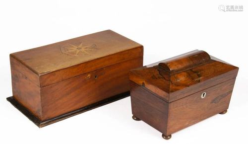 BRITISH MAHOGANY TEA CADDIES, LOT OF TWO