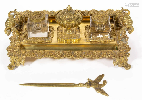 BRITISH VICTORIAN BRASS INKSTAND