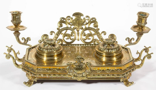 BRITISH VICTORIAN BRASS INKSTAND