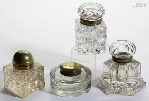 ASSORTED GLASS INKWELLS, LOT OF FOUR