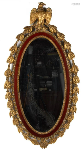 AMERICAN OR BRITISH GILTWOOD LOOKING GLASS / WALL MIRROR