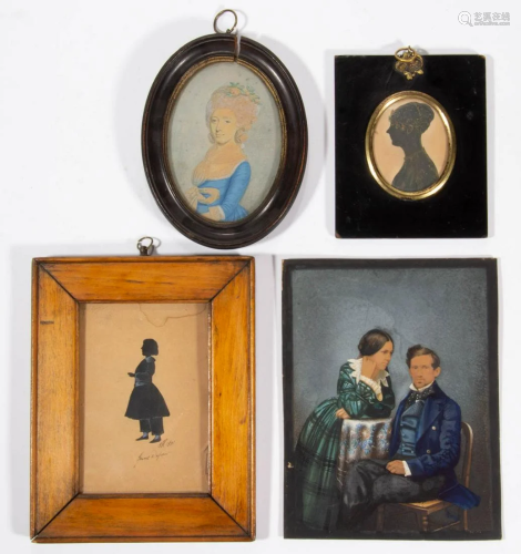 ASSORTED AMERICAN OR BRITISH MINIATURE PORTRAITS, LOT OF FOU...