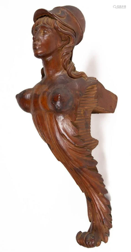 AMERICAN OR BRITISH CARVED WOODEN FIGUREHEAD