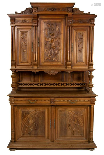 FRENCH HENRY II-STYLE CARVED WALNUT SIDEBOARD / BUFFET