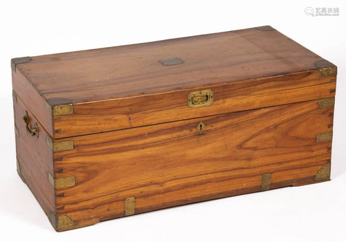 BRITISH BRASS-BOUND TEAKWOOD CAMPAIGN CHEST / TRUNK