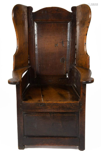 GEORGE III OAK PANELED ARM CHAIR