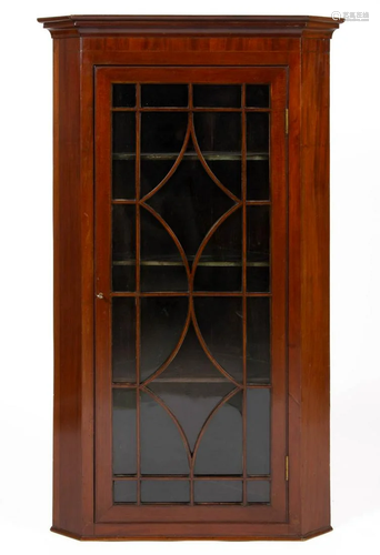 GEORGIAN-STYLE INLAID MAHOGANY HANGING CORNER CUPBOARD