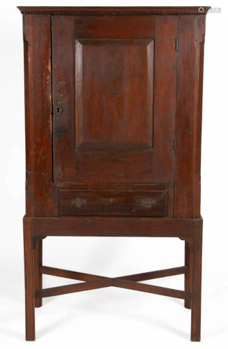 AMERICAN CHIPPENDALE PINE CUPBOARD ON STAND