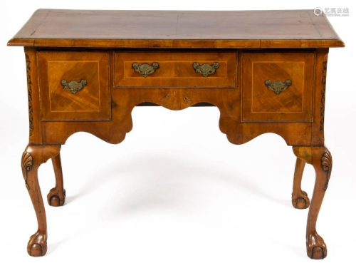 AMERICAN OR EUROPEAN CHIPPENDALE-STYLE INLAID BURL WALNUT DR...