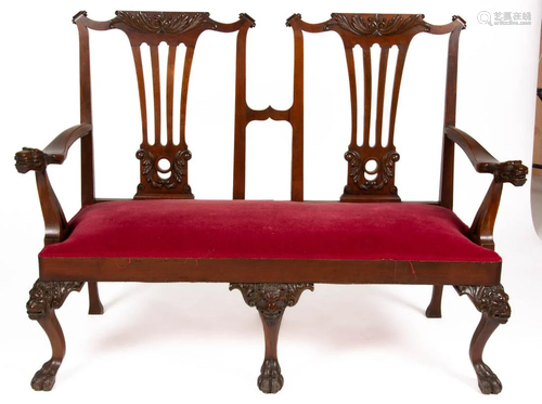 CHIPPENDALE-STYLE CARVED MAHOGANY SETTEE