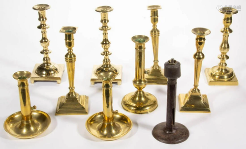 ASSORTED BRASS CANDLESTICKS, LOT OF NINE