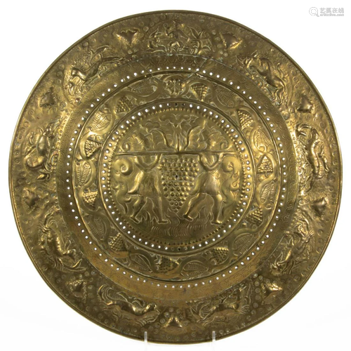 ANTIQUE NORTHERN EUROPEAN BAROQUE REPOUSSE-DECORATED BRASS A...