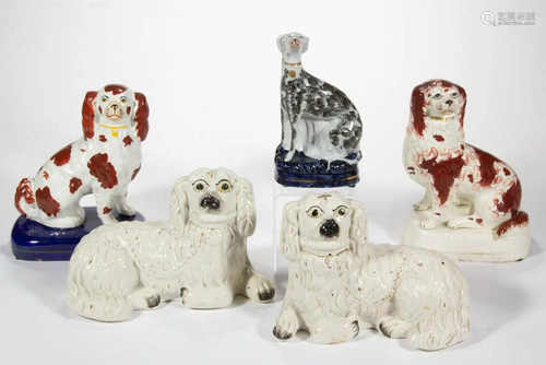 ENGLISH STAFFORDSHIRE HAND-PAINTED CERAMIC DOG FIGURES, LOT ...