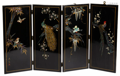 CHINESE LACQUER FOUR-PANEL TABLE SCREEN