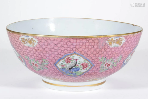 CHINESE EXPORT FAMILLE ROSE PORCELAIN PUNCH BOWL