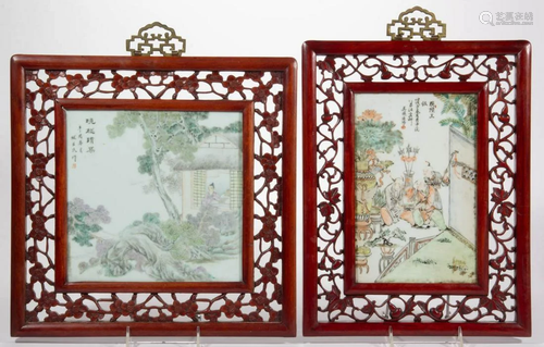 CHINESE EXPORT PORCELAIN FAMILLE ROSE FRAMED PLAQUES, LOT OF...