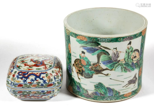 CHINESE EXPORT PORCELAIN WUCAI / FAMILLE VERTE ARTICLES, LOT...