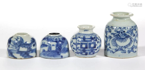 CHINESE / JAPANESE BLUE AND WHITE PORCELAIN INKWELLS, LOT OF...