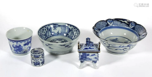 CHINESE / JAPANESE BLUE AND WHITE PORCELAIN ARTICLES, LOT OF...