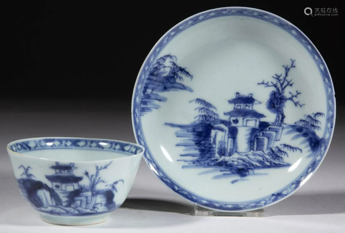 CHINESE EXPORT NANKING CARGO PORCELAIN BLUE AND WHITE CUP AN...