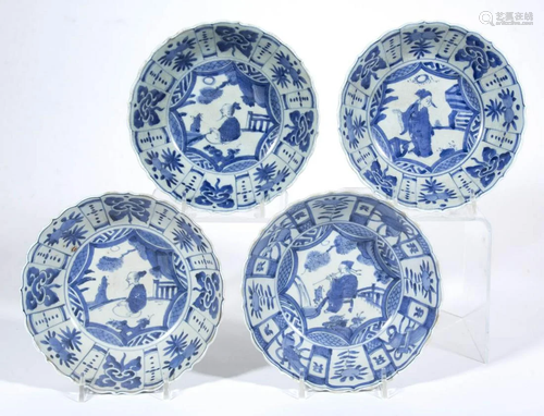 CHINESE EXPORT PORCELAIN BLUE AND WHITE BOWLS, LOT OF FOUR