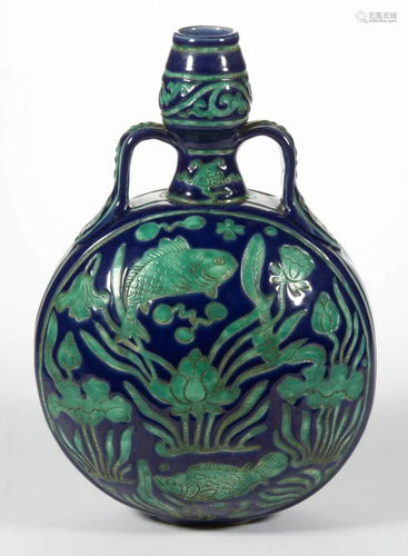 CHINESE GREEN AND BLUE CERAMIC MOON FLASK VASE