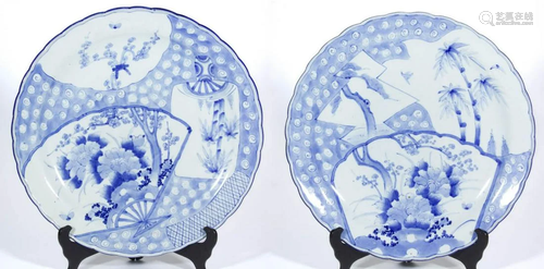 CHINESE EXPORT BLUE AND WHITE PORCELAIN CHARGERS, LOT OF TWO