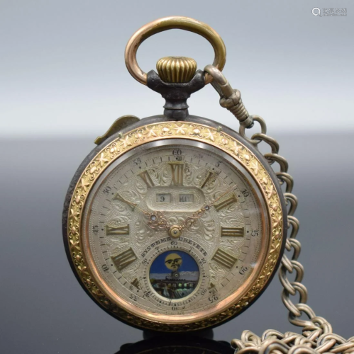 Open face pocket watch with moon phase