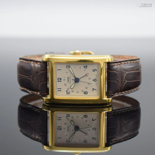 ORIS rectangular gilt steel wristwatch with hands-date