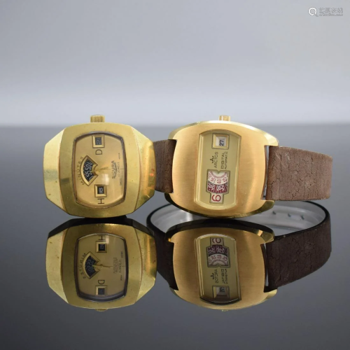 2 gilt wristwatches with digital displays