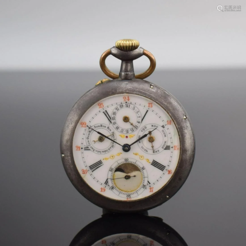 Open face pocket watch with cyrillic calendar