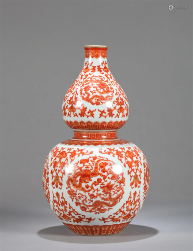 A Chinese Iron-Red Glazed Double Gourd Porcelain Vase