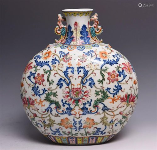 A Chinese Doucai Porcelain Flask Moon Vase