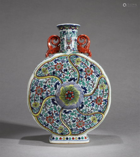 A Chinese Doucai Glazed Porcelain Flask Moon Vase