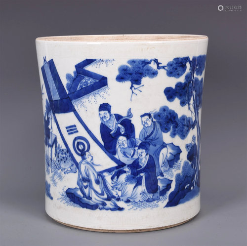 A Chinese Blue and White Porcelain Brush Pot