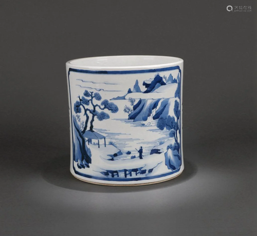 A Chinese Blue and White Porcelain Brush Pot