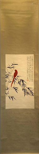 A Chinese Scroll Painting of Bamboo and Bird