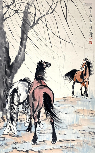 A Chinese Scroll Painting of Hores