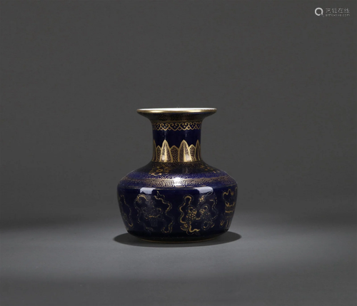 A Chinese Blue Ground Glazed Porcelain Vase